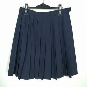 1円 スクールスカート 大きいサイズ 冬物 w72-丈55 紺 中学 高校 プリーツ 学生服 制服 女子 中古 IN7206