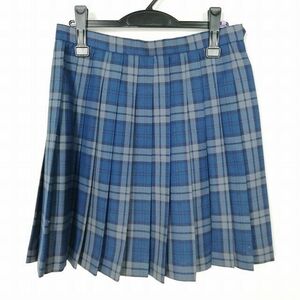 1円 スクールスカート 大きいサイズ 冬物 w75-丈50 チェック 中学 高校 プリーツ 学生服 制服 女子 中古 IN7572