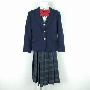 1円 ブレザー ベスト チェックスカート 上下5点セット 指定 大きいサイズ 冬物 女子 学生服 熊本北稜高校 紺 制服 中古 ランクC NA8403