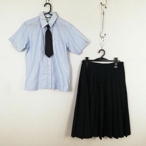 1円 ブラウス スカート ネクタイ 上下3点セット M 富士ヨット 夏物 女子 学生服 兵庫三田祥雲館高校 白 制服 中古 ランク:C NA3881