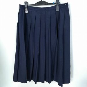 1円 スクールスカート 大きいサイズ 夏物 w78-丈69 紺 中学 高校 プリーツ 学生服 制服 女子 中古 HK9307