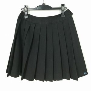 1円 スクールスカート 大きいサイズ 冬物 w72-丈46 黒 中学 高校 プリーツ 学生服 制服 女子 中古 IN7075