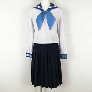 1円 セーラー服 スカート スカーフ 上下3点セット 大きいサイズ 中間服 白2本線 女子 学生服 中学 高校 白 制服 中古 ランクC NA8776