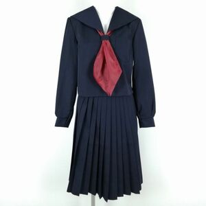 1円 セーラー服 スカート スカーフ 上下3点セット 160A 大きいサイズ カンコー 冬物 女子 学生服 中学 高校 紺 制服 中古 ランクB NA8703