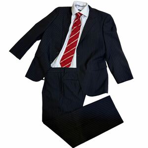 【美品】　TEIJIN MEN'S SHOP GINZA スーツ セットアップ 上下　ストライプ ブラック ジャケット パンツ　ビジネス 