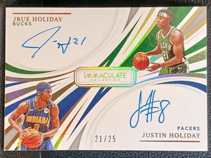 【21/25】2020-21 Panini Immaculate Collection Basketball Jrue Holiday Justin Holiday Dual Auto NBA 直筆サイン ジャージナンバー 