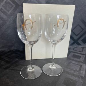 蹄鉄　グラス　ワイングラス　鞭　ペア　セット　洋食器 ガラス　コップ　金彩