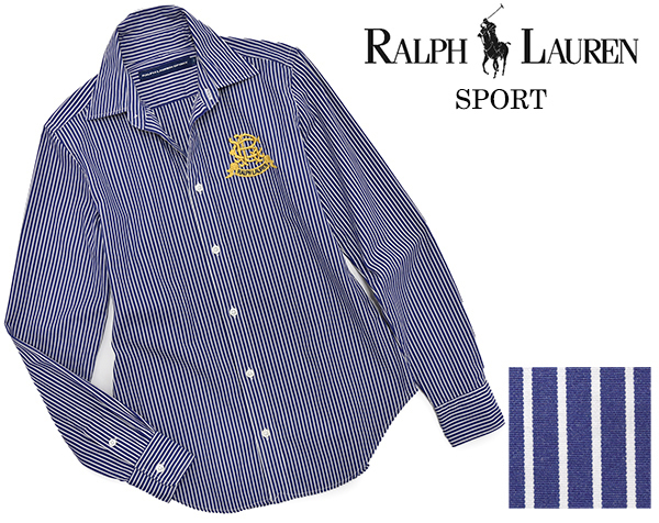 ◆ラルフローレン【RALPH LAUREN SPORT】エンブレム刺繍入り ストライプド コットンブロードクロス シャツ 9号相当◆