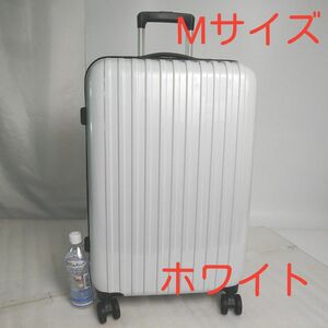 ①　ホワイト　Mサイズ　 スーツケース　 キャリーケース　ダイヤル式 TSAロック　カーボン柄　鏡面仕上げ