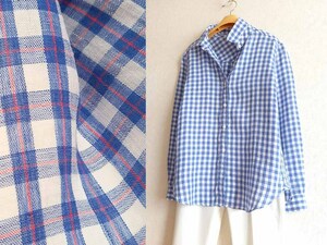 J.PREESS / ジェイプレス 上質フレンチリネン カラーチェックほどゆるシャツ ９/青白オレンジ