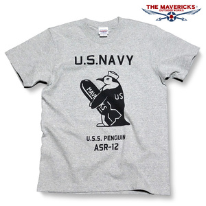 極厚 アメカジ Tシャツ L 厚手 MAVERICKS ブランド 半袖 メンズ ミリタリー 米海軍ペンギン USS.PENGUIN 灰色 グレー