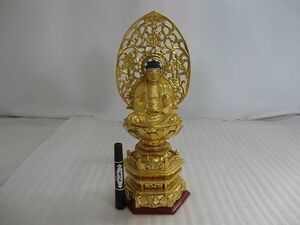  wooden Buddhist image gold . seat .... total height approximately 38.5 centimeter new goods * unused u548