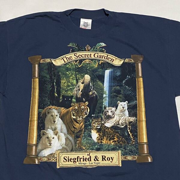SIEGFRIED&ROY THE MIRAGE LAS VEGAS ホワイトライオン タイガー 黒豹 プリントTシャツ XLサイズ ビンテージ古着 ジークフリート&ロイ