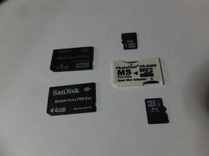 Memory Stick PRO Duo SONY 4GB / SanDisk 4GB / MS PRO Duo MicroSDHC Dual Slot Adapter / MicroSDHC 8GB × 2枚　のセット　計24GB