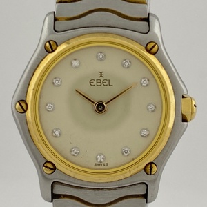[ junk ] Ebel EBEL Classic wave 18K/SS 12P diamond wristwatch quartz [ used ]