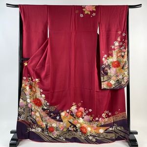  long-sleeved kimono length 169cm sleeve length 66.5cm M.. place car . flower gold thread gold paint ... color silk preeminence goods [ used ]