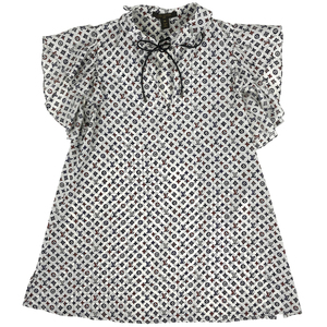  Louis * Vuitton Louis Vuitton frill sleeve blouse monogram tops polyurethane cotton white multicolor lady's [ used ]