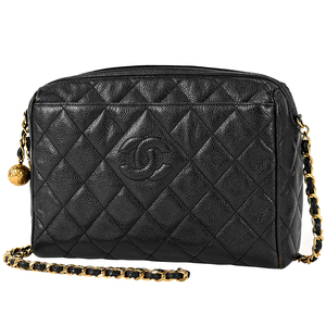 シャネル CHANEL ココマーク チェーン ショルダーバッグ マトラッセ ショルダーバッグ キャビアスキン ブラック レディース 【中古】