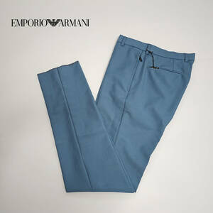 鮮やかなカラーのデザインスラックス EMPORIO ARMANI エンポリオアルマーニ パンツ ブルー ファスナーポケット 
