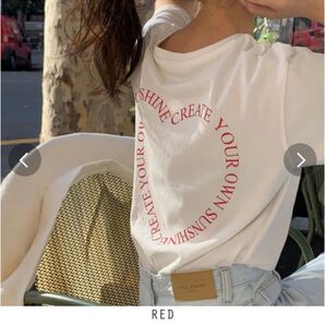 バッグプリント ロゴハートTシャツ 韓国ファッション レッド