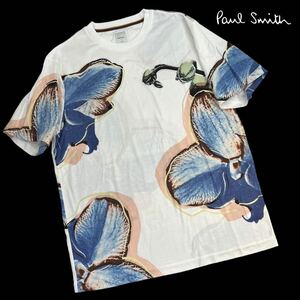 定価3.6万 新品同様 Paul Smith ポールスミス 2024ss 大判 花柄 Tシャツ サイズL ホワイト ブルー 即完売 人気 一度のみ着用 希少 A2521