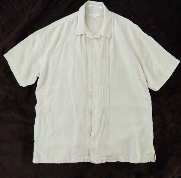 PERRY ELLIS（ペリーエリス）　オープンカラー半袖プリーツシャツ　シルク100％　サイズXL