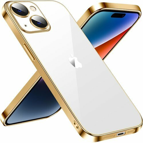 iPhone 15 用 ケース クリア 耐衝撃 iPh 落下防止 ストラップホール付き メッキ加工- ゴールド 166