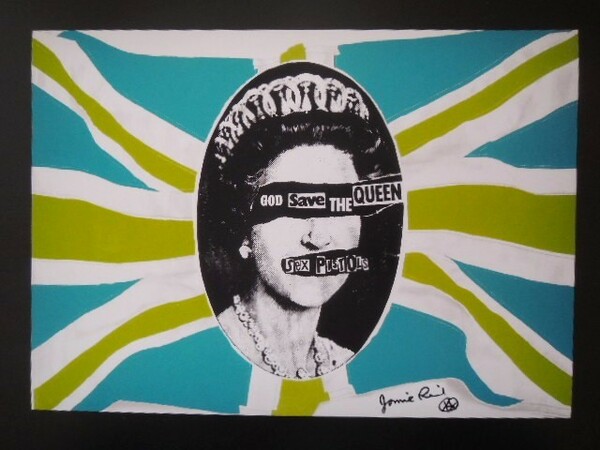 A4 額付き ポスター セックスピストルズ 女王 ジェイミーリード GOD Save THE QUEEN イギリス 国旗 フォトフレーム