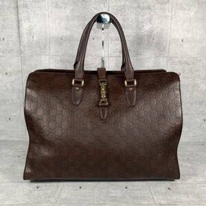 【1円】希少 美品 GUCCI グッチ 3層式 シマ レザー ニュージャッキー ビジネスバッグ ブリーフケース 大容量 A4収納 ブラウン 茶