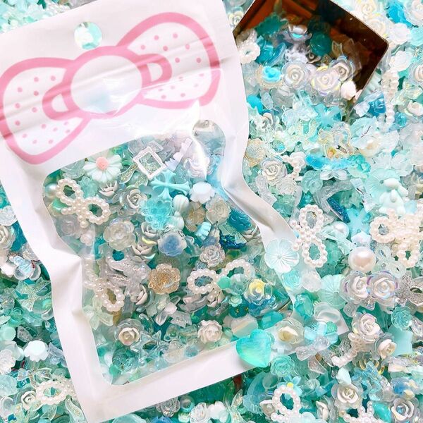 デコパーツmixすくい・Tiffany blue mix・ネイルパーツデコパーツハンドメイドレジンmix掬い