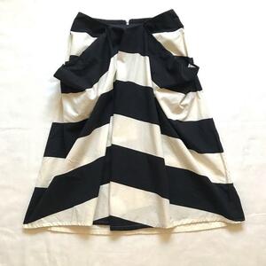 marimekko　マリメッコ　デザインスカート　ミドル　ボーダー　コットン　ブラック　S〜M