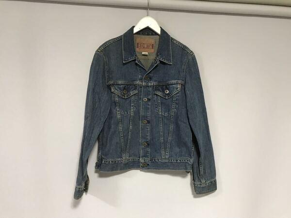 本物エドウィンEDWINコットンデニムジージャンジャケットサーフアメカジミリタリービジネススーツゴルフメンズS青ブルー日本製