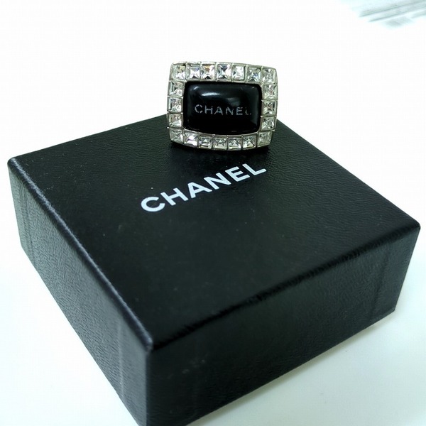 CHANEL シャネル クリスタルラインストーン リング 指輪 ココマーク シルバー ブラック