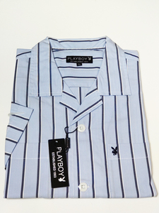 PLAYBOY 半袖 LLサイズ カジュアルシャツ オープンカラー ストライプ 新品 綿100% 22PB001M-1