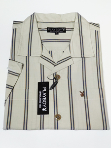 PLAYBOY 半袖 LLサイズ カジュアルシャツ オープンカラー ストライプ 新品 綿100% 22PB001M-2
