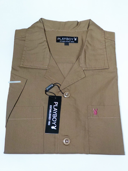 PLAYBOY 半袖 Mサイズ カジュアルシャツ オープンカラー ストライプ 新品 綿100% 22PB002M-1