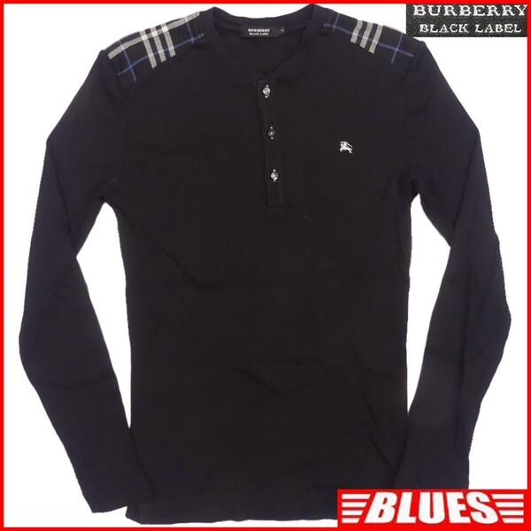 即決★BURBERRY BLACK LABEL★メンズ M 廃版 Tシャツ ロンT バーバリーブラックレーベル 2 黒 ノバチェック カットソー 長袖