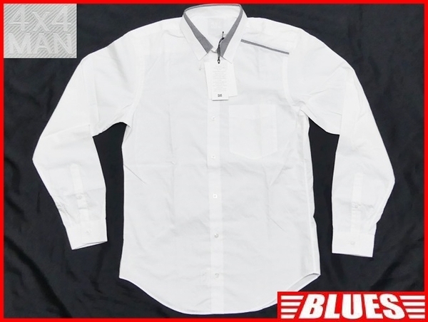 即決★4×4MAN★新品 メンズS ドレスシャツ 白 ホワイト 長袖 ビジネス ワイシャツ カッターシャツ タグ付き デッドストック