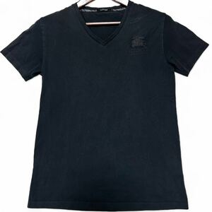 BURBERRY BLACK LABEL Burberry Black Label short sleeves T-shirt hose Logo badge embroidery black black 2 size 
