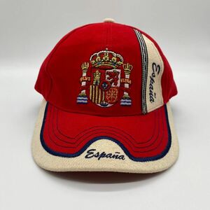 ヴィンテージ　スペイン　Espana　刺繍ワッペンロゴ　ベースボールキャップ　ヴェルクロバック　6パネル　US買付　レッド