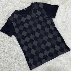 1 jpy [ superior article ]BURBERRY BLACK LABEL Burberry Black Label T-shirt short sleeves gray a-ga il pattern U neck cut and sewn M