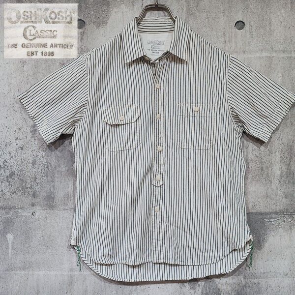 OSH KOSH CLASSIC ストライプ 半袖ワークシャツ M 半袖シャツ 半袖 シャツ コットン オシュコシュ