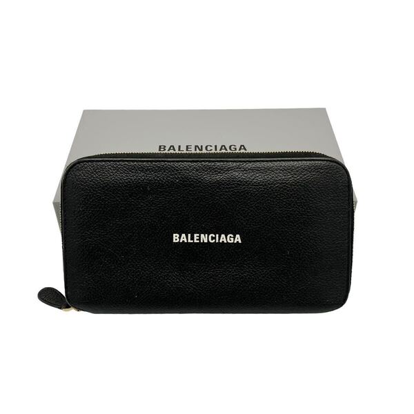 【良品】バレンシアガ BALENCIAGA 594290 キャッシュ コンチネンタル ジップウォレット ラウンドファスナー 長財布 レザー ブラック
