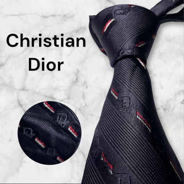692 Christian Dior クリスチャン　ディオール　ネクタイ　トロッター　ストライプ　ネイビー ハイブランド