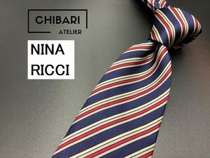 【美品】NINA RICCI　ニナリッチ　ロゴ＆レジメンタル柄　ネクタイ　3本以上送料無料　ネイビー　0505028