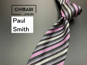 【超美品】PaulSmith　ポールスミス　レジメンタル柄　ネクタイ　3本以上送料無料　ブラック　0601246