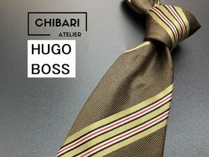 【超美品】HUGO BOSS　ヒューゴボス　レジメンタル柄　ネクタイ　3本以上送料無料　ブラウン　0601240