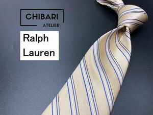 【超美品】Ralph Lauren　ラルフローレン　レジメンタル柄　ネクタイ　3本以上送料無料　ベージュ　0601151