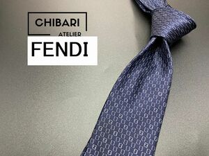 【美品】FENDI　フェンディ　全面FFロゴ柄　ネクタイ　3本以上送料無料　ネイビー　0601252