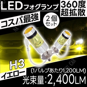 LED フォグランプ イエロー 100W ハイパワー 2個 H3 ライト 12v 24v フォグライト 用品